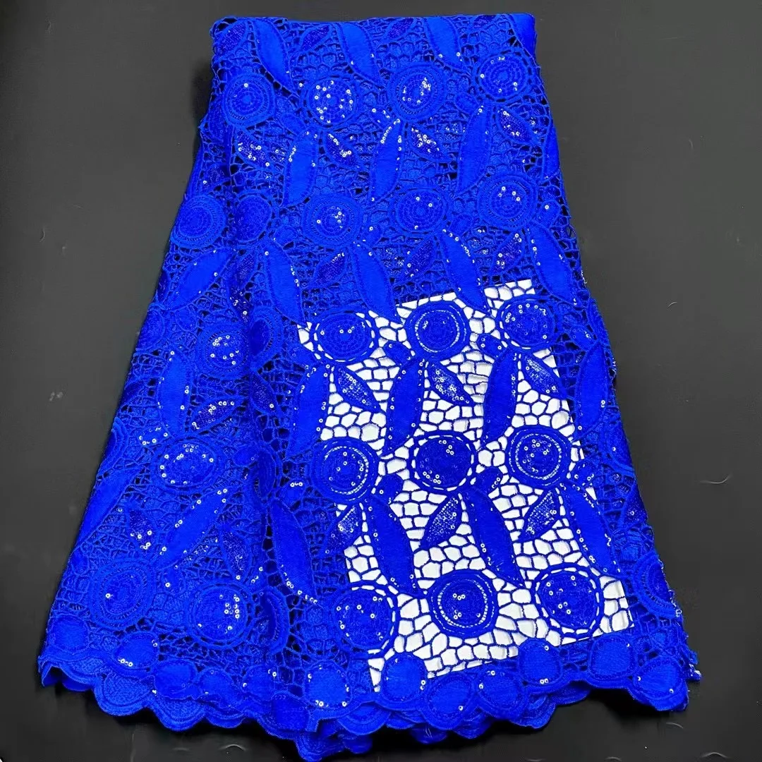 

2022 Hot Sale African Water Soluble Guipure Cord Fabric French Sequins Cord Lace Fabric Embroidery High Quality For Wedding