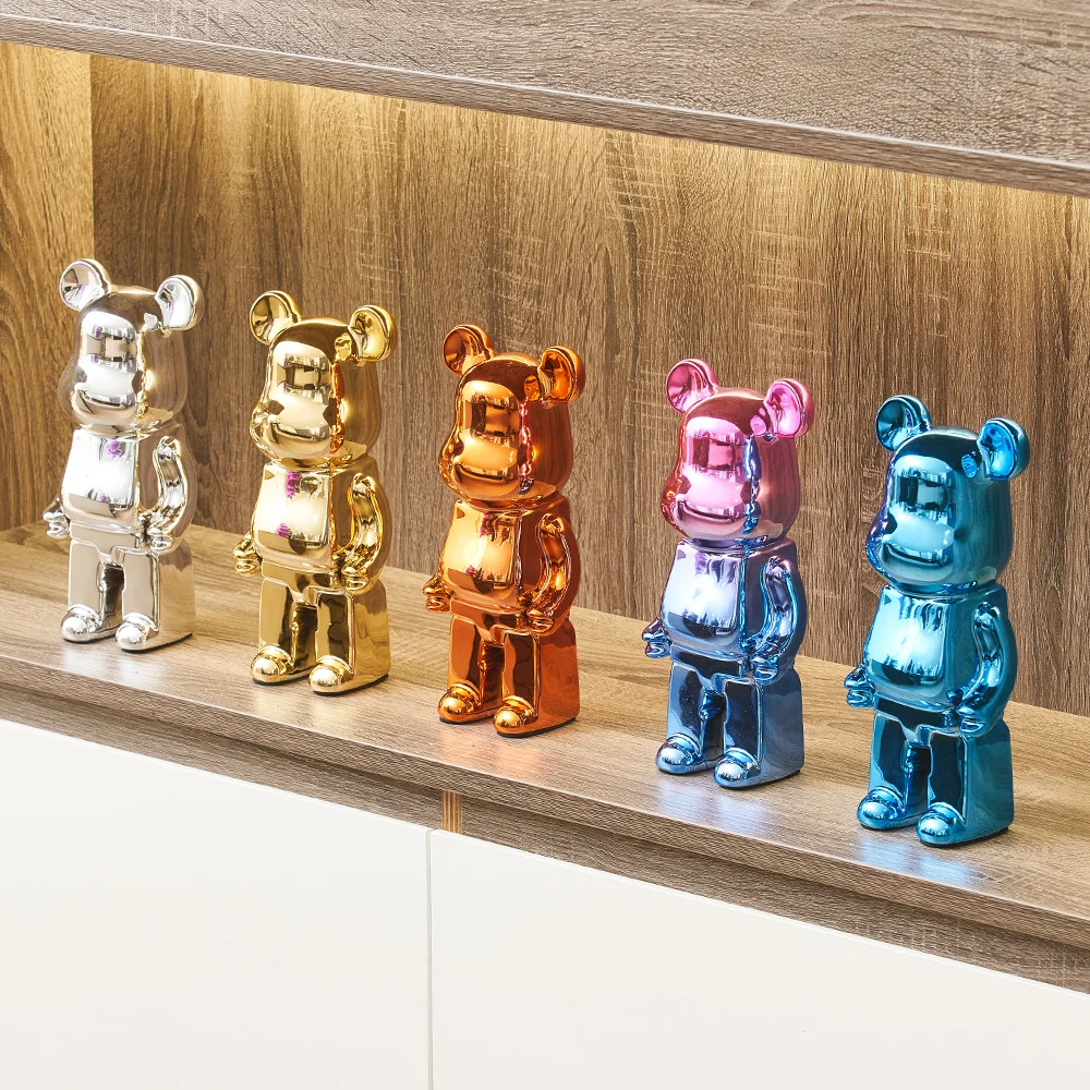 Nordic Home Decoration Creative Electroplating Ceramic Bear Sculpture Figurines for Interior Light Luxury Living Room |