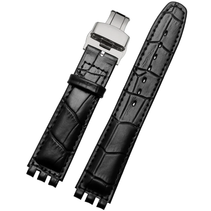 High quality leather strap suitable for swatch Swiss 51 device series mechanical wrist watch 17 19mm butterfly buckle