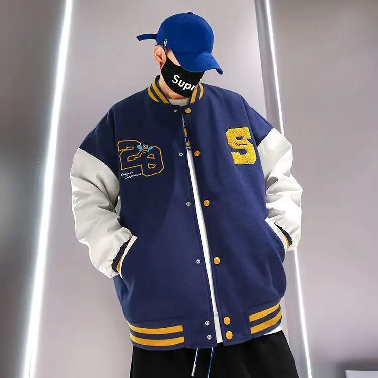 

Осенняя бейсбольная Униформа с надписью и вышивкой, мужская куртка оверсайз в уличном стиле, Повседневная Свободная винтажная куртка-бомбер