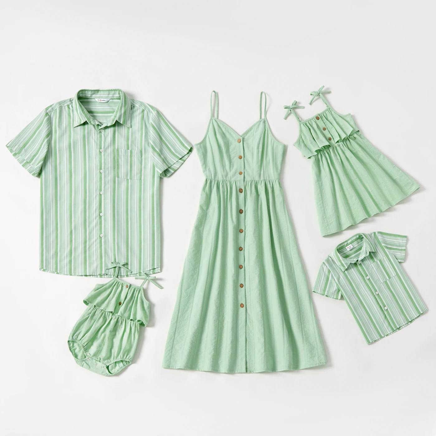 

MUMU Mosaic Family Matching Cotton Sets(Solid Front Button Tank Dresses - Stripe Tops - Rompers )