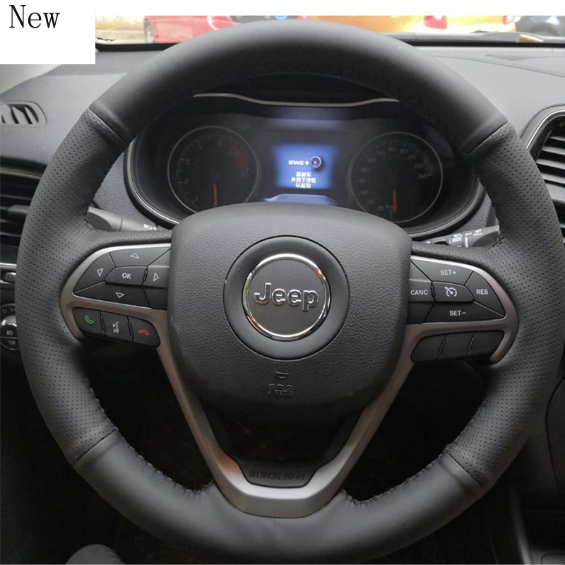 

For Jeep Renegade Commander Grand Cherokee Compass Cherokee Hand-Stitched Leather Car Steering Wheel Cover Interior Accessories