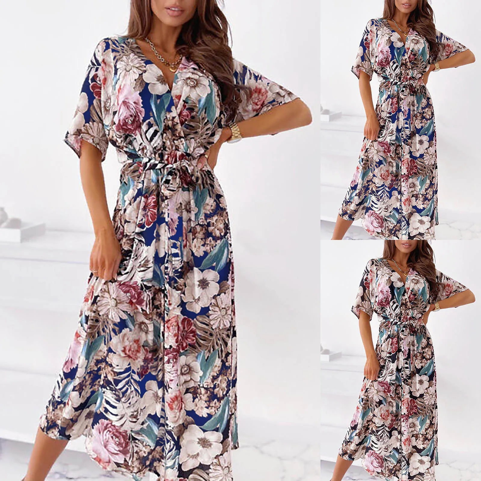 

Женское платье-рубашка средней длины, с поясом и принтом