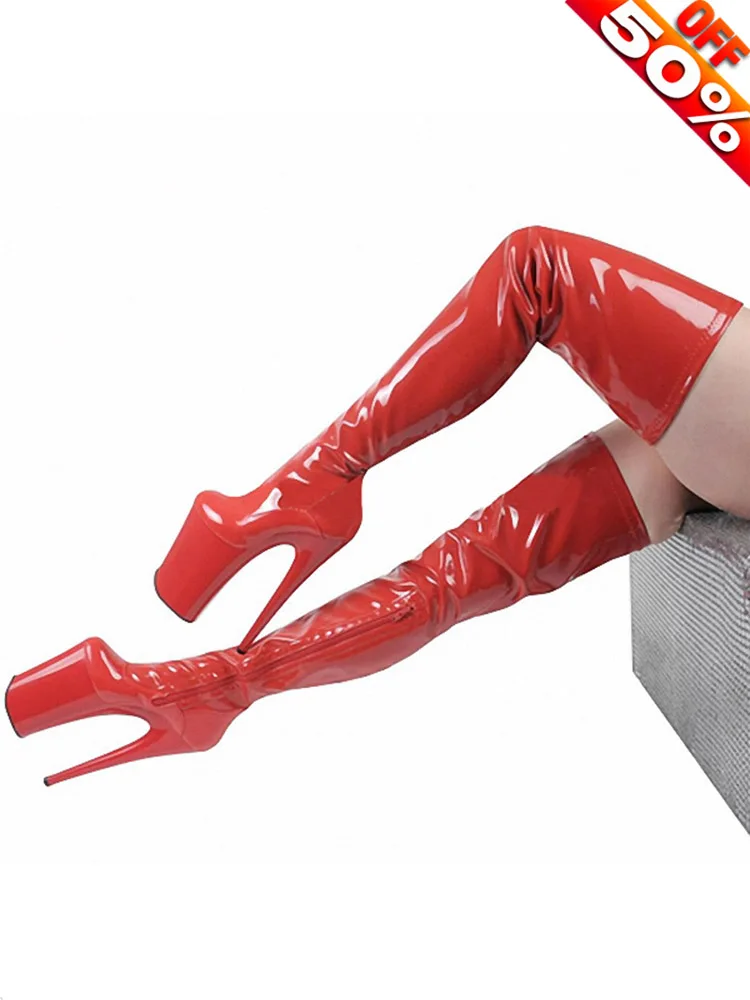 8 Inch Fetish Sexy Goth Red Pole Dancing 20cm Knee High Boots For Women Long Gothic Platform Stripper Shoes Iighter queen combat
