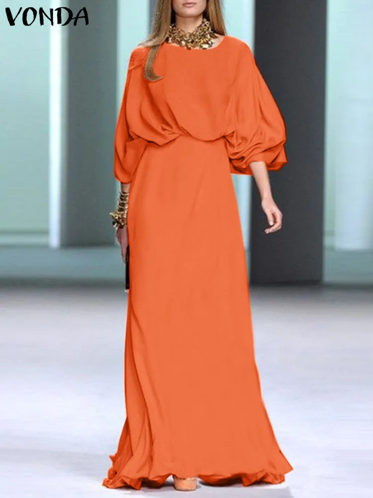 

Evening Maxi Dress 2023 VONDA Summer Bohemian Women Sexy Puff Sleeve Waist Up Party Dress Elegant Sundress Casual Loose Vestido