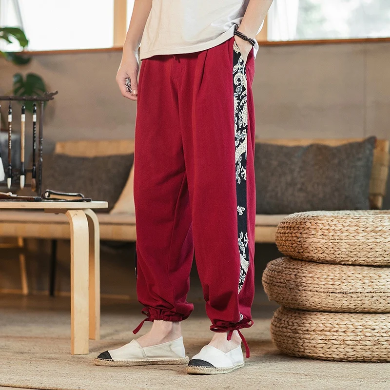 

Cotton Linen Men's Casual Pants Vintage Button Loose Harajuku Style Baggy Male Harem Pants Oversized Jogging Trousers Streetwear
