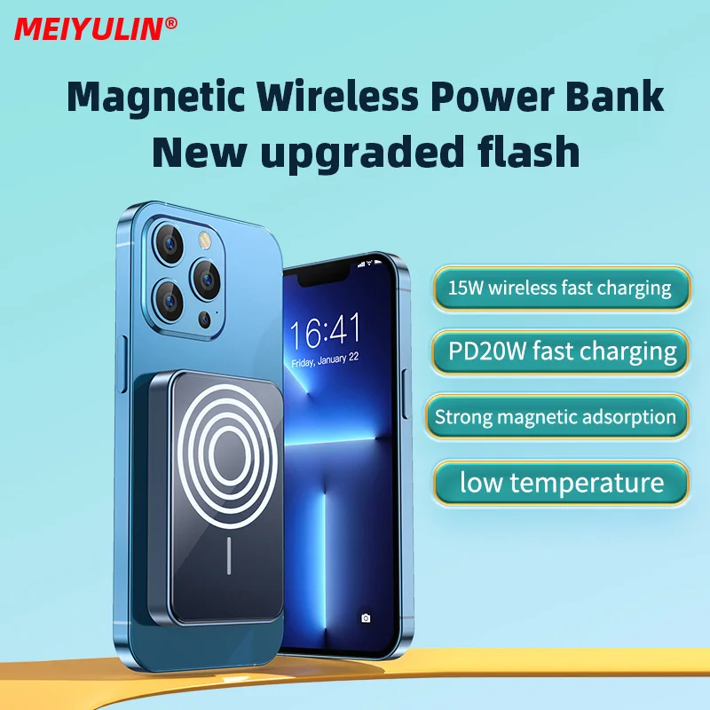 

5000mAh Flash Magnetic Wireless Power Bank 15W Slim Charger Portable USB C Fast Charging External Battery for iPhone 14 Samsung