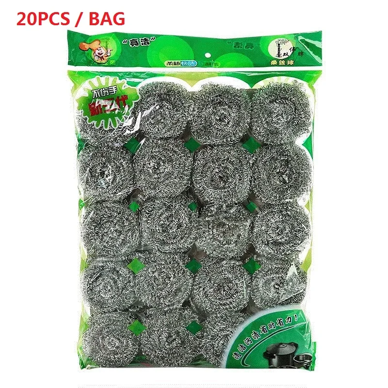 

20PCS/BAG Kitchen Stainless Steel Clean Ball Dishwashing Brush Scourer Cleaning Wire Ball Bowl Wash Accessories Scrubbers