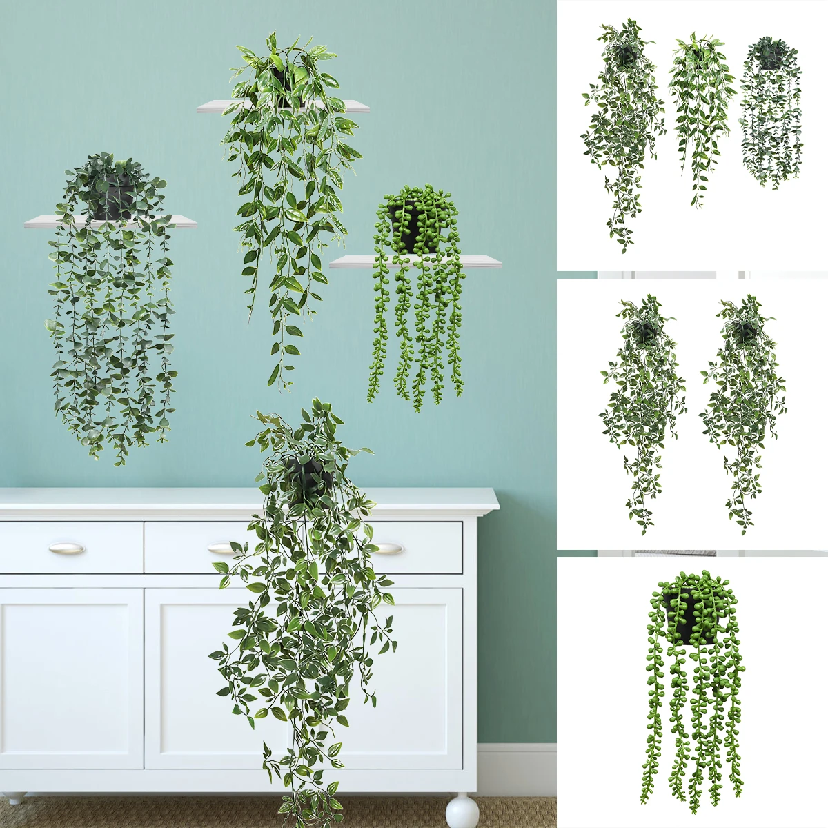 

1/2/3Pcs Fake Potted Plant Artificial Hanging Pea Pod Mandala Plant Reusable Faux Artificial Succulent in Pot Realistic