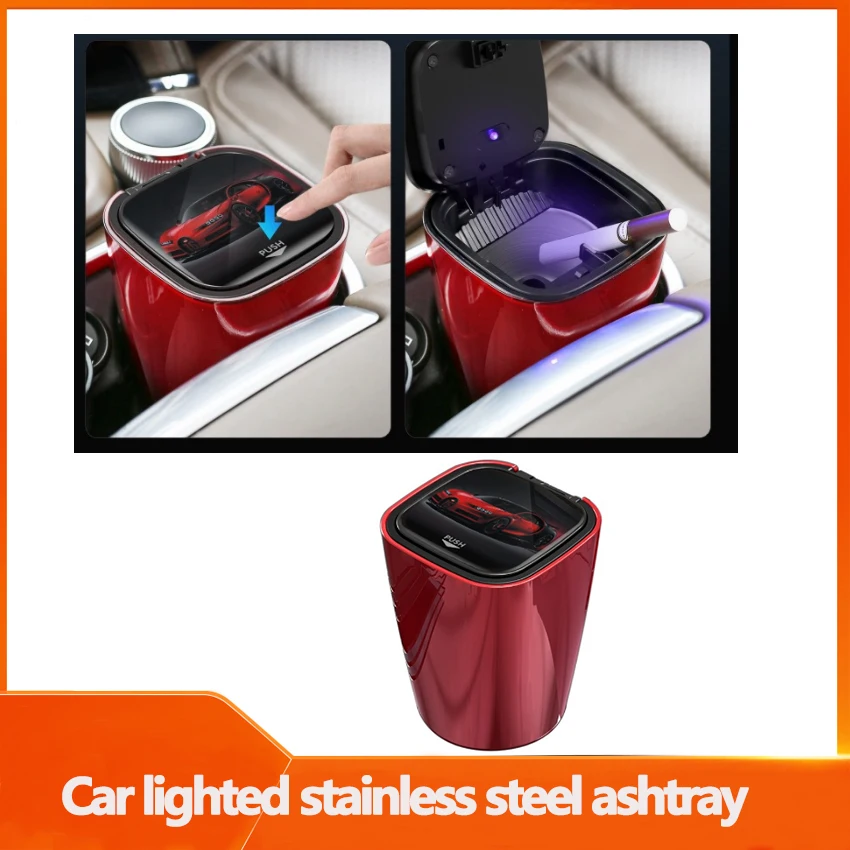 

Car ashtray with light one-button open car ashtray stainless steel personality men's high-end creative suppliesX2609D