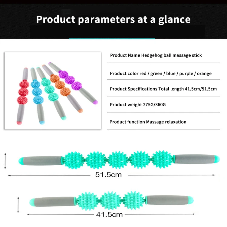 

Gym Muscle Massage Roller Yoga Stick Body Massage Relax Tool Muscle Roller Sticks with 3 Point Spiky Ball Yoga Block Fitness