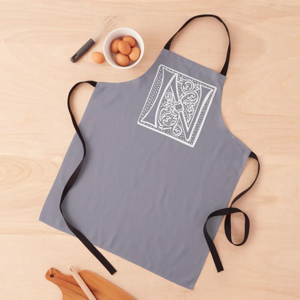 Винтажный фартук с буквой N - СЕРЕБРЯНЫЙ посуда для кухни женский