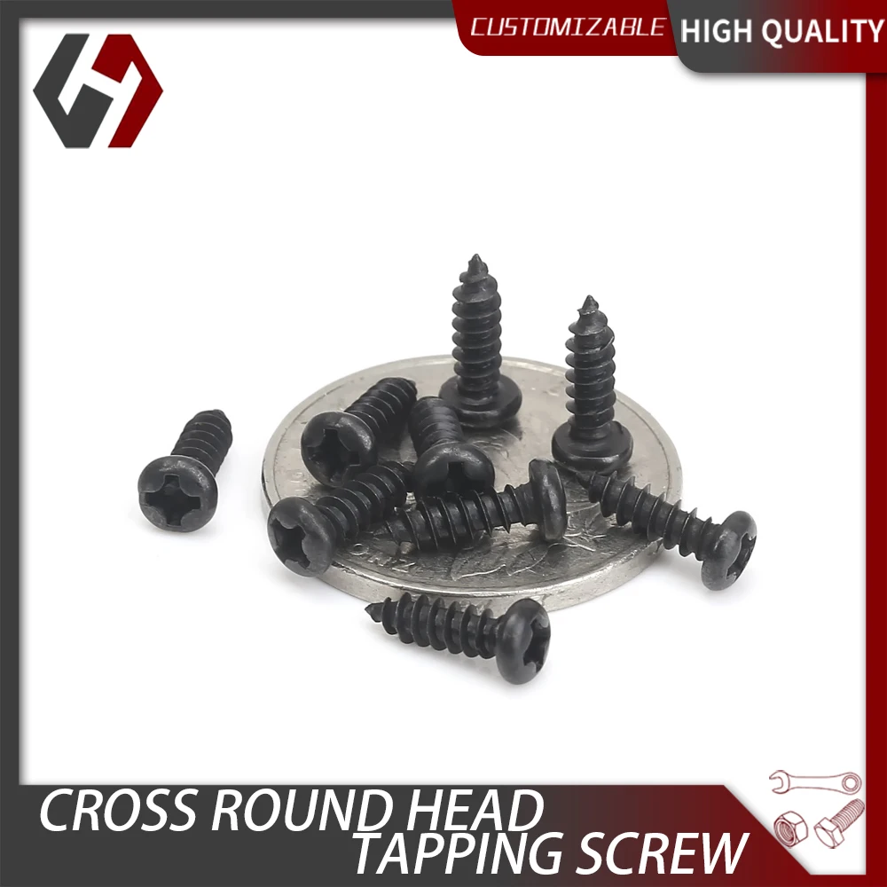 

20-100Pcs M1 M1.2 M1.4 M1.7 M2 M2.3 M2.6 M3 M3.5 M4 Black Steel Mini Micro Cross Phillips Round Pan Head Self Tapping Wood Screw