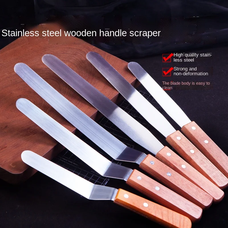 

Stainless steel wooden handle cake trowel cream smoothing release straight kissflat knives 6 inch 8 inch butter knife