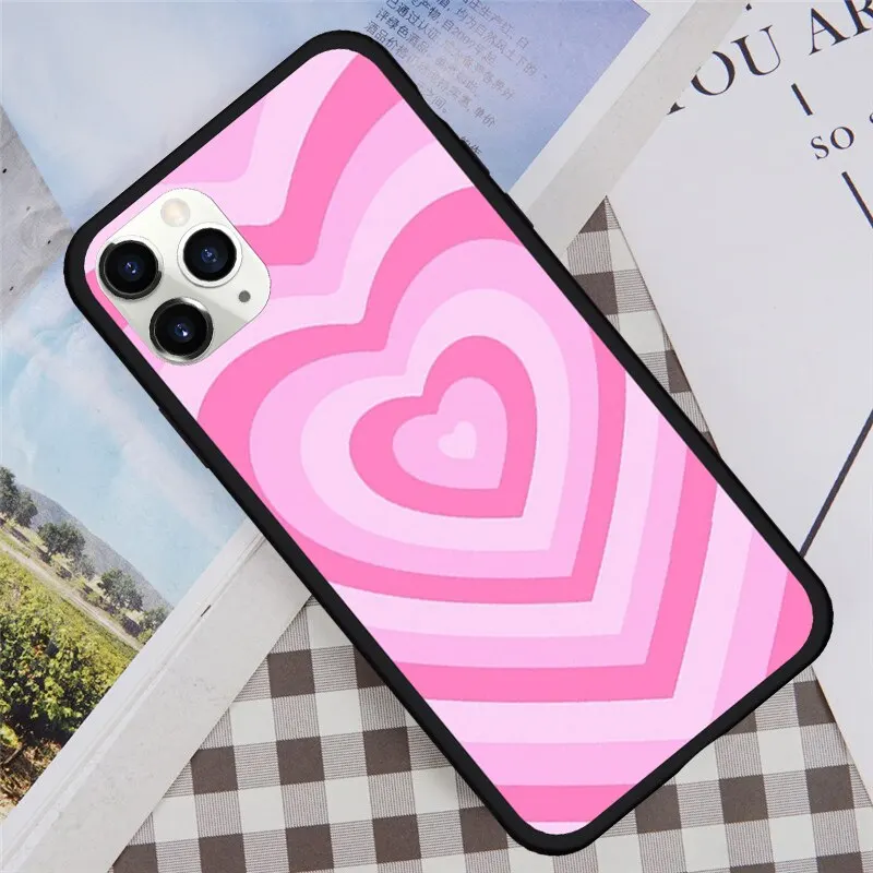 

Fashion Silicone Hard Cover Pink Heart Circle Phone Case Full Cover For IPhone 12 Mini 7 11 Pro XR XS MAX X 8 SE 2020 6 Plus