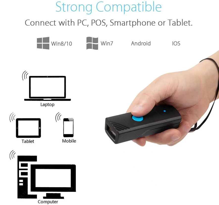 Фото Беспроводной портативный 2D сканер штрих-кодов M3D Mini Bluetooth для чтения 1D, QR, Data Matrix, PDF417 с функцией хранения данных №4