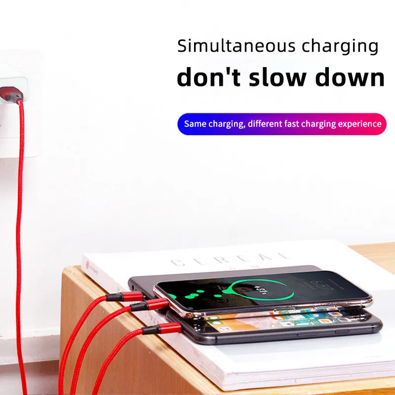Lovebay 3 в 1 кабель для быстрой зарядки iPhone Huawei Micro USB Type C зарядный Мульти Usb порт