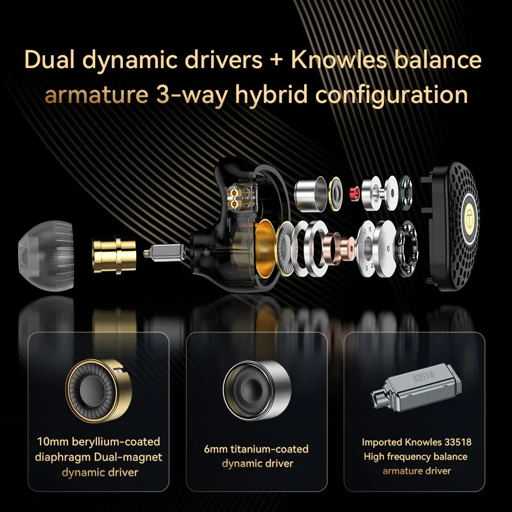 TRN TA3 Hi-FI 1BA 2DD Наушники-вкладыши Knowles Гибридные динамические HIFI-металлические