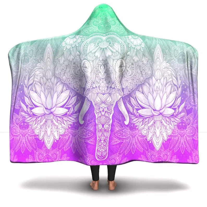 

Hooded Blanket, Elephant Mandala, Yoga Meditation, Hindu Indian, Hippie Festival, Gypsie Lotus, Chakra Trippy, Colorful Throw