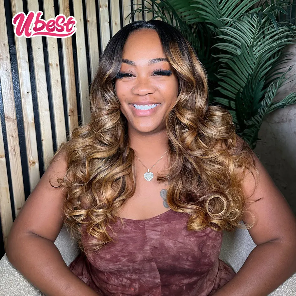 Парик коричневый медовый светлый 13X6 телесная волна Прозрачная Кружевная