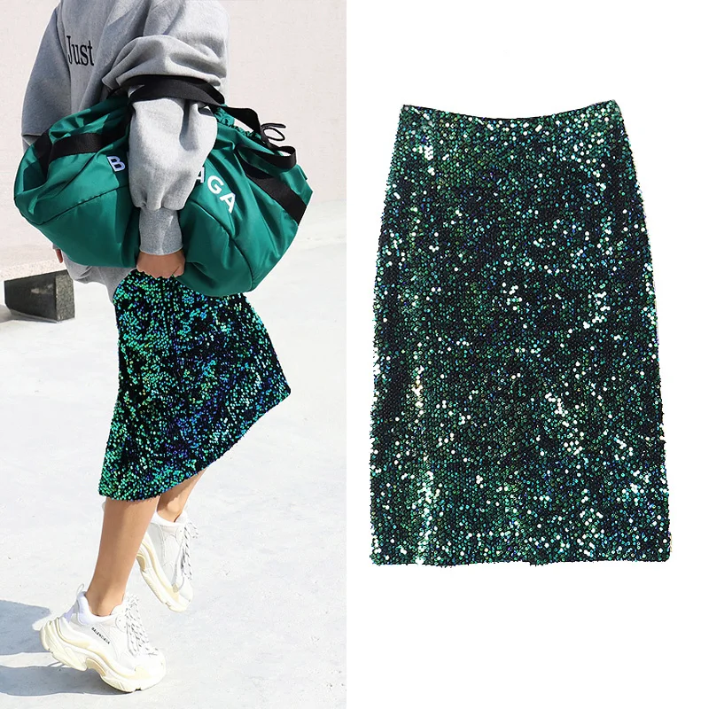 

HIGH 2023 QUALITY split slim body package sequin stretch hip color bag skirt DQ1092