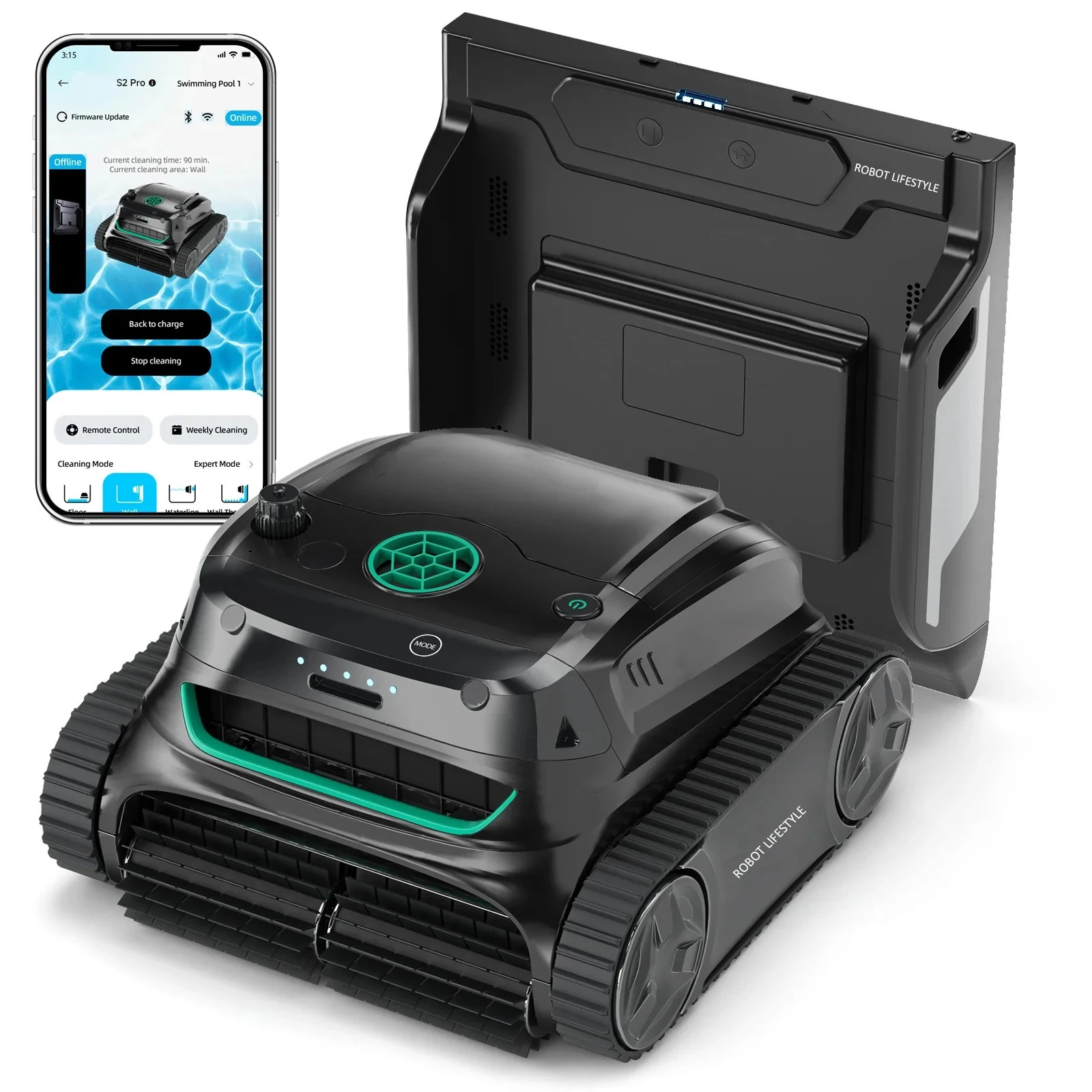 

Беспроводной роботизированный очиститель бассейна S2 Pro с зарядной док-станцией, подводным пультом дистанционного управления, 2-уровневая фильтрация, точечная очистка