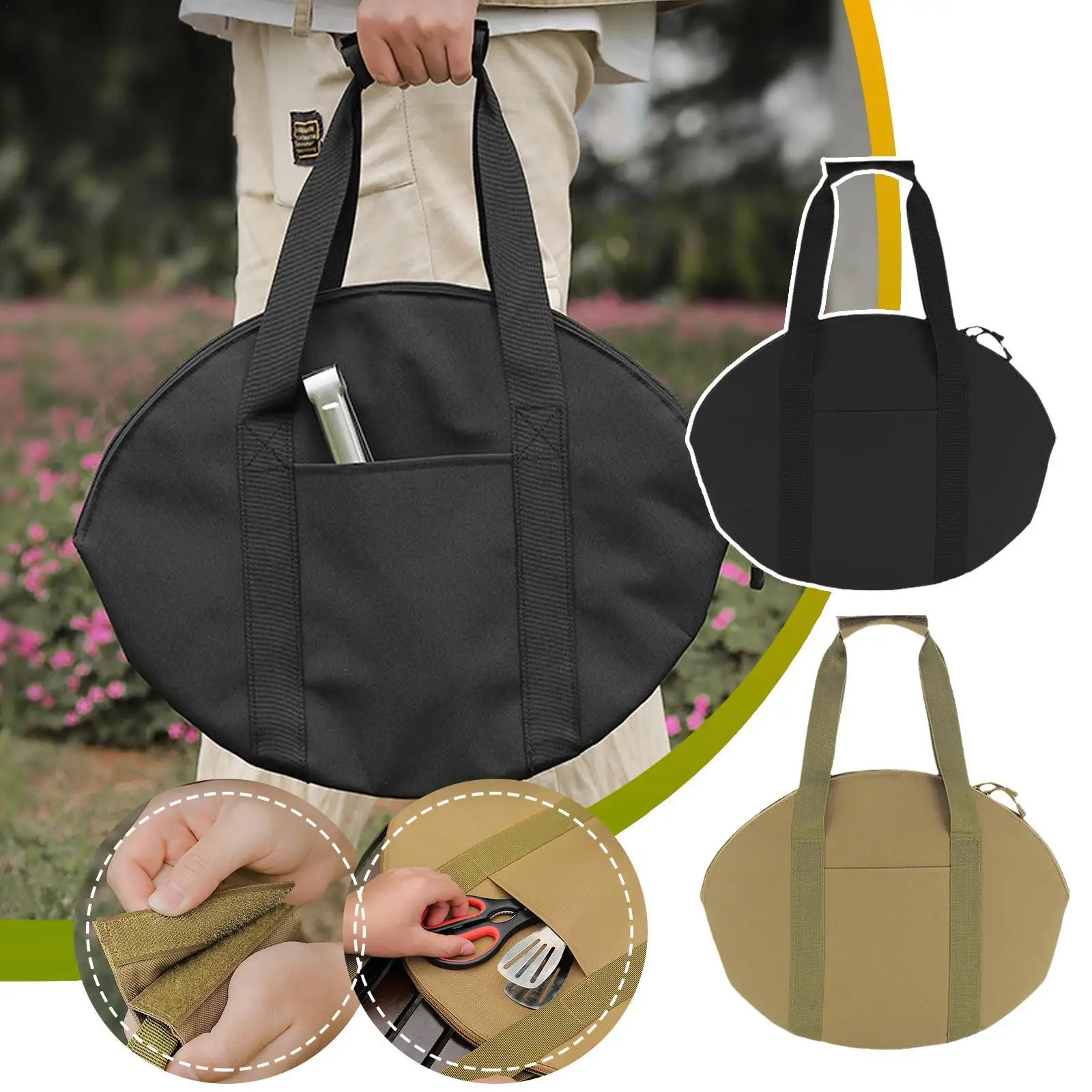 

Camping Cast Iron Skillet Storage Tote Bags Portable Cookware Barbecue Plate Tray Frying Pan Iron Pot Organizer Bag Storage