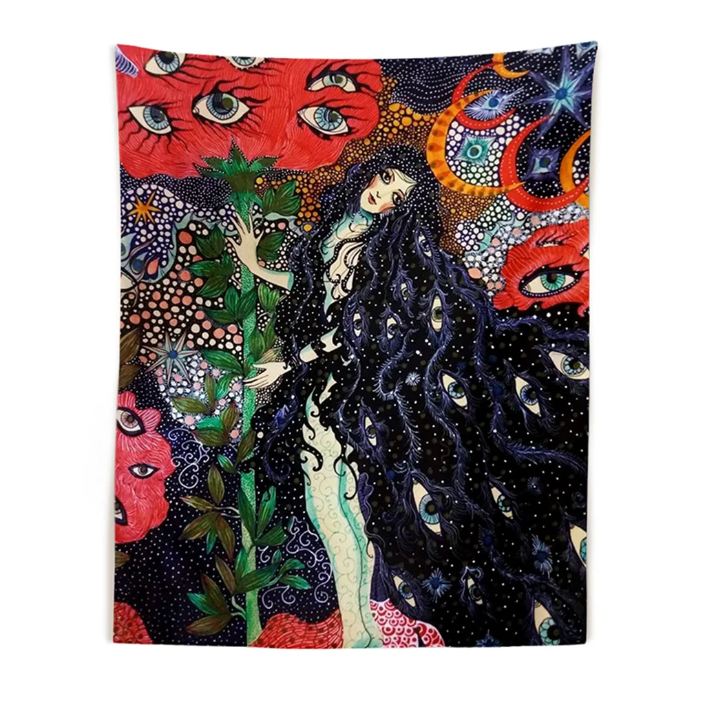 

Art Moon Celestial Girl Tarot Hippie Eye Tapestry Wall Hanging Blanket Custom Vintage Fabric Psychedelic Bedroom Livingroom