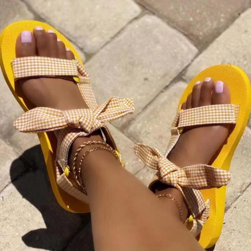 

New Summer Women Sandals Color Flat Casual Lace Up Bow Shoes for Ladies Fashion 2023 Outdoor Leopard Beach Mujer Woman Shoes