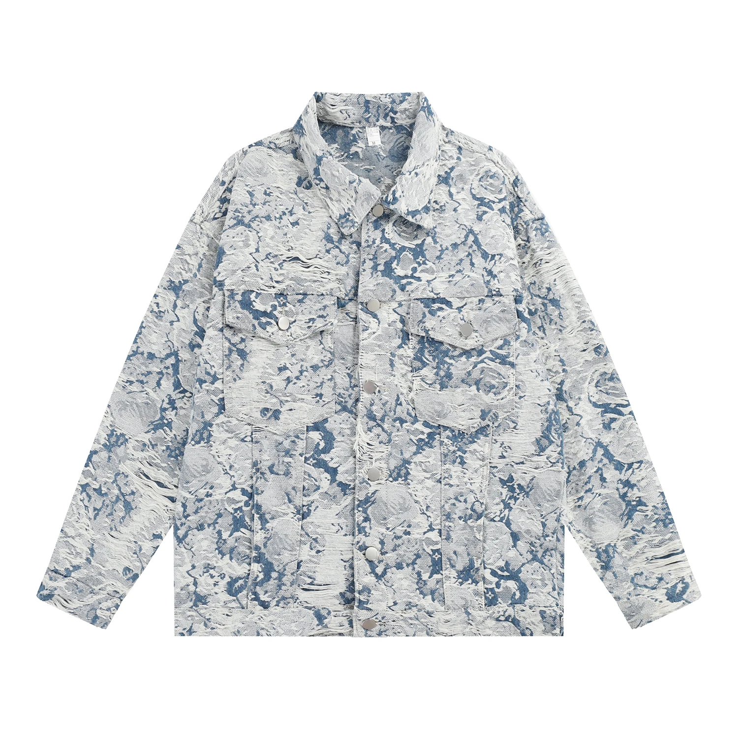 

All Over Printed Jacquard Jean Jacket for Men Autumn American Washed Ripped Denim Jackets Retro Tie Dyed Oversized Couple Coats