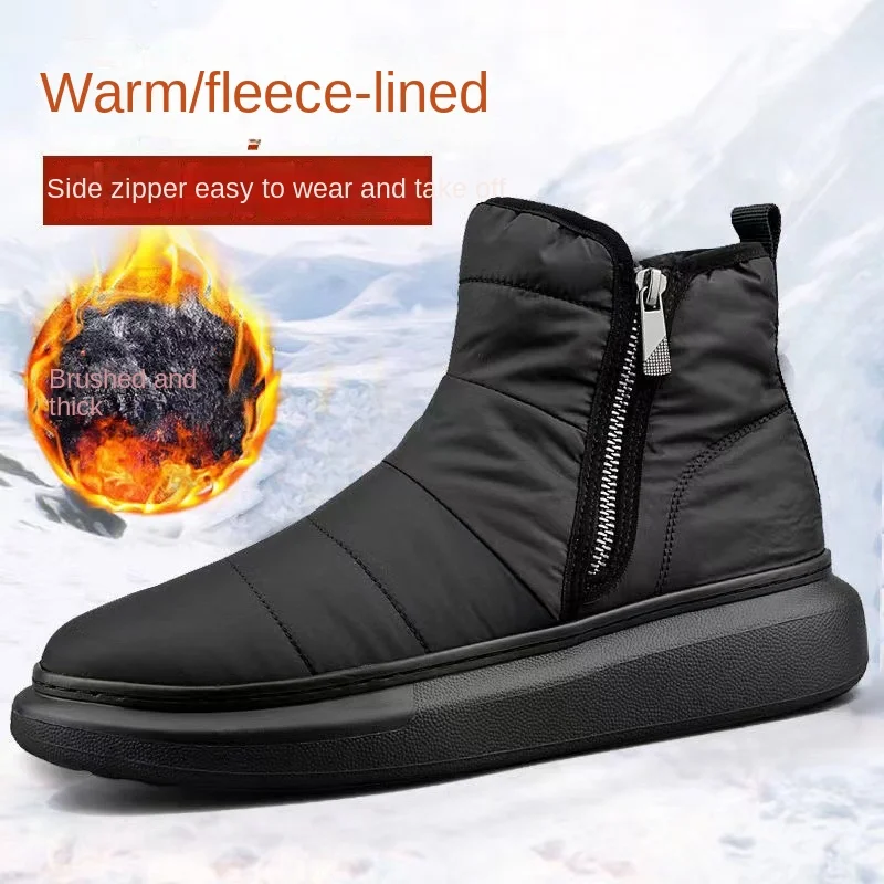

Мужские зимние ботинки, Зимние удобные износостойкие однотонные ботинки из флиса и толстого короткого плюша