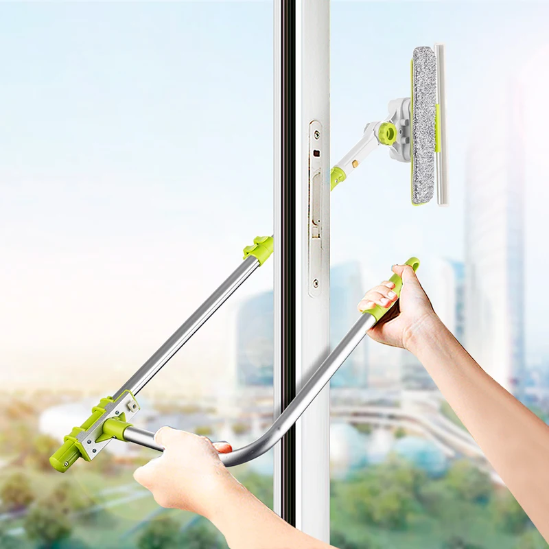 

Window Squeegee Microfiber Extendable Window Scrubber Washer Cleaner Tools 180 Rotatable Cleaning Brush for High Window