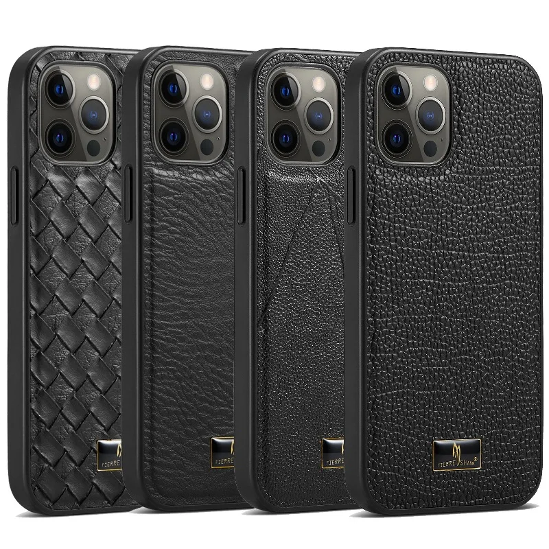 

Solid Color Black Leather Phone Case For iPhone 14 13 12 11 Pro Max XR Xs Max 8 7 SE Shockproof Anti-Drop Cell Phone Back Cover