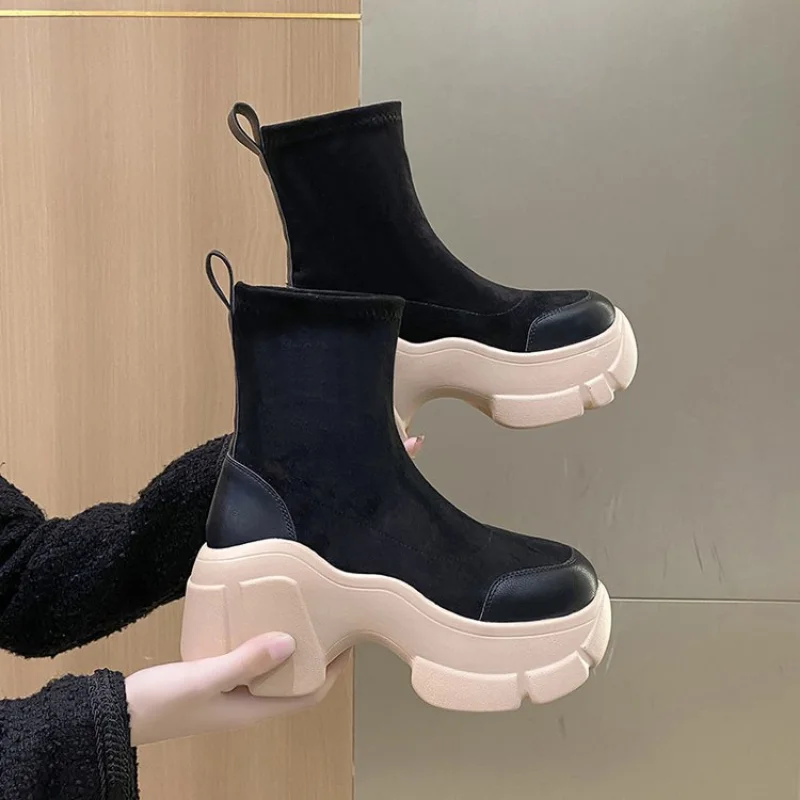 2023 Autumn Boots Women Shoes Woman Boots Fashion Round toe Ankle Boots  Winter Elastic Black Boots Comfortable Botas 34-39