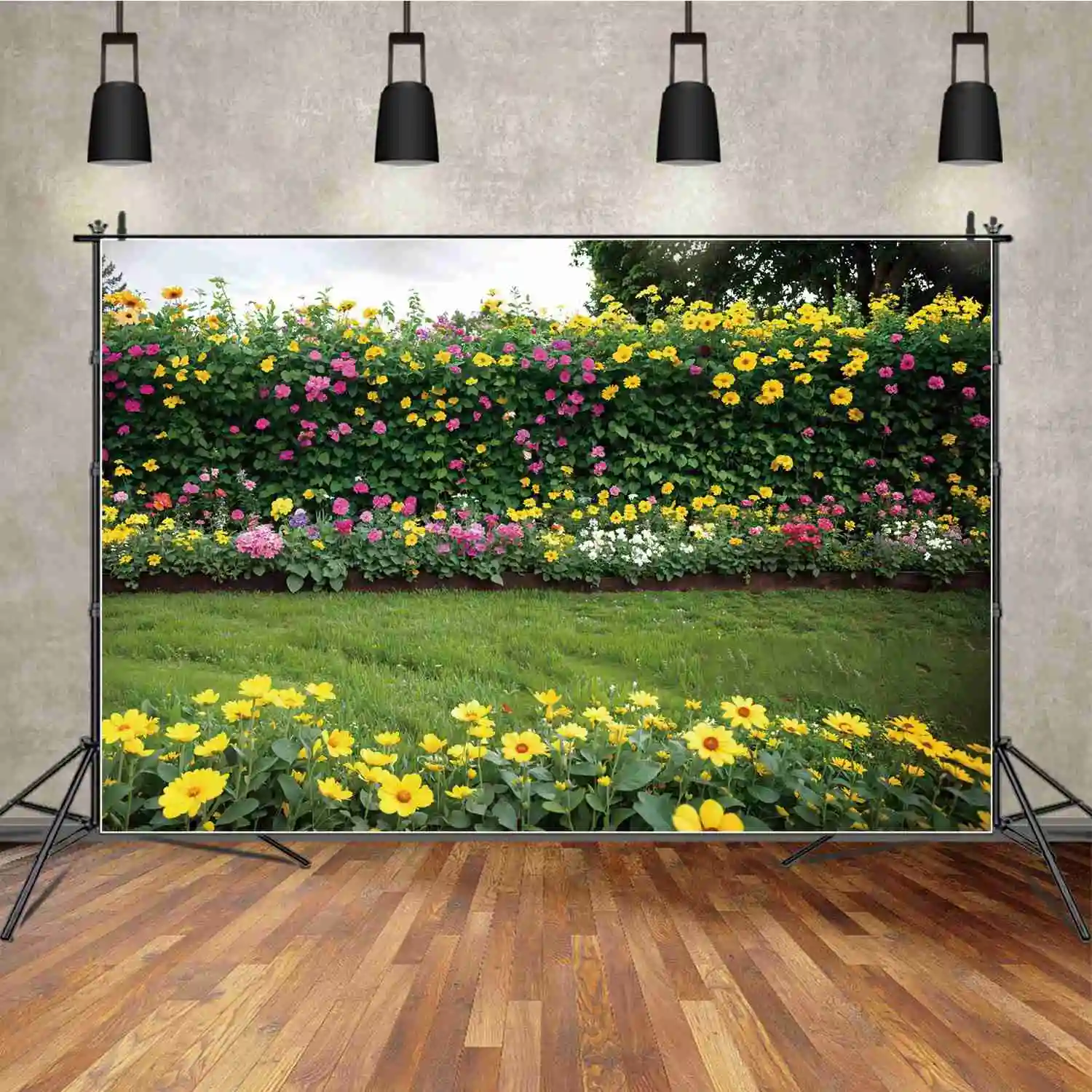 

Spring Garden Scenery Backdrops Photography Decor Flower Vine Wall Green Grassland Personalized Baby Photo Backgrounds Banners