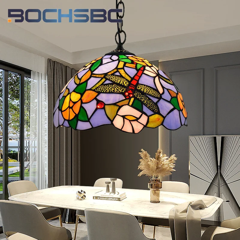 

BOCHSBC Tiffany Light Luxury glass Garden style chandelier Art Deco Living Room Dining Room Bedroom Dragonfly ceiling light