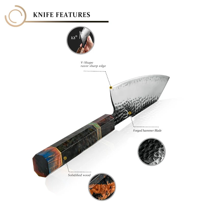 Профессиональный 7-дюймовый нож кирицукэ Grandsharp Ручная ковка нержавеющая сталь