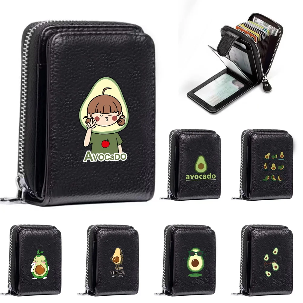 

Card Holder Women Wallets Zipper Black Pu Leather Minimalist Wallet Gifts Men Personalized Custom Cute Avocado Print Hand Purse