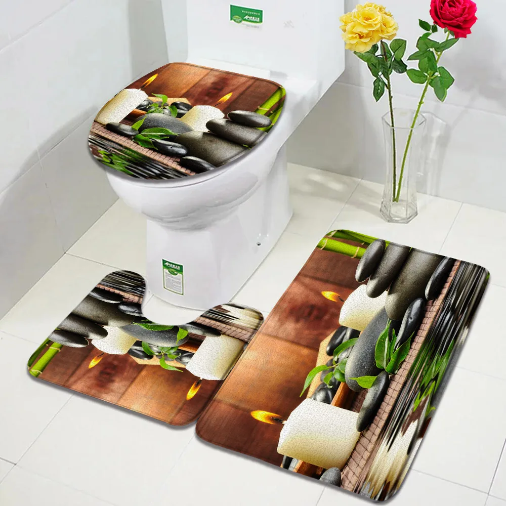 Набор из зеленых бамбуковых дзен ковриков для ванны массажный коврик с орхидеей