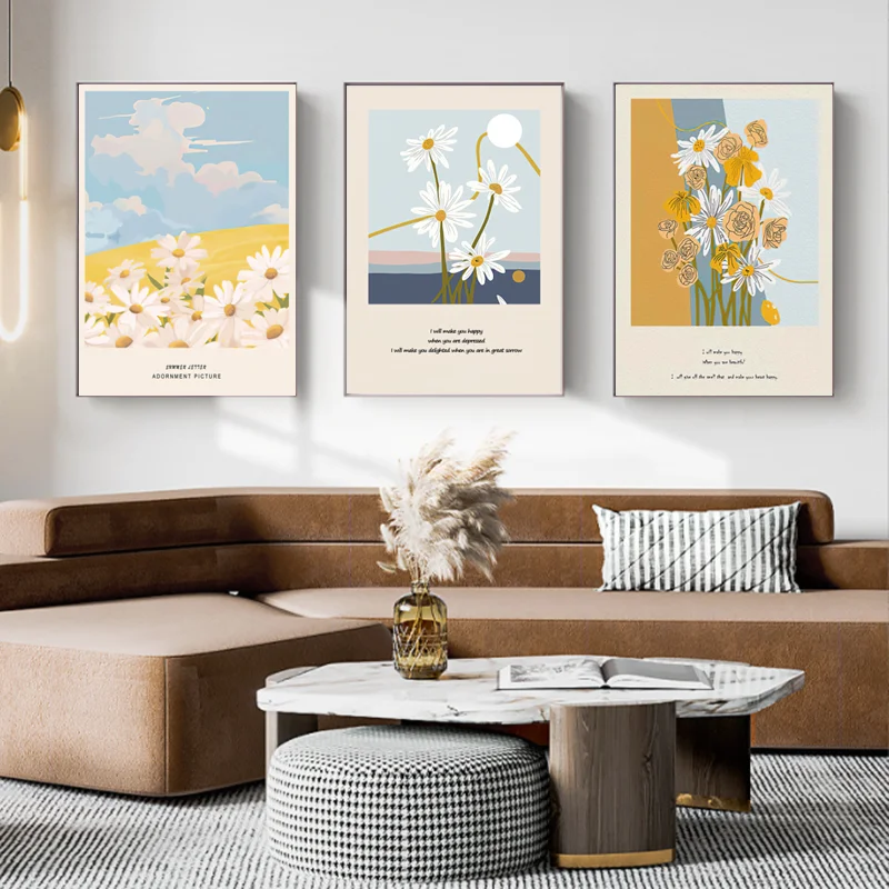 

Настенная картина 3 шт./лот в скандинавском стиле, маленький свежий стиль, шелковая картина с распылителем для гостиной, абстрактный цветок, ...