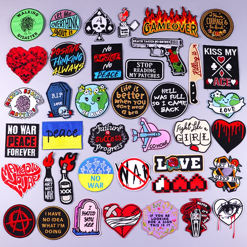 

No War Patch Iron On Embroidery Patchers For Clothing Thermoadhesive Patchse On Clothes Cartoon Letter Patch Punk Badge Stripes