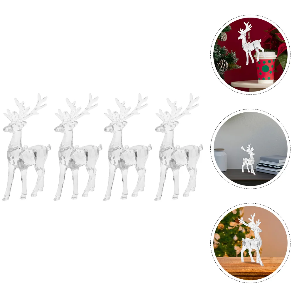 

4pcs Acrylic Christmas Reindeer Ornament Holiday Party Deer Figurine Desk Deer Statue