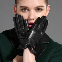 gours women winter real leather gloves black genuine goatskin gloves thin lining fashion soft warm driving new arrival gsl032