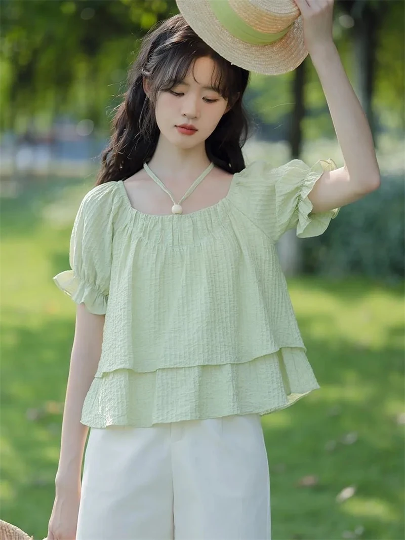 Женская шифоновая блузка с коротким рукавом свободная прозрачная цветочным