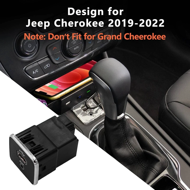 Черный зарядный порт ABS USB AUX для 2017-2021 Jeep Cherokee Compass 5XG28DX9AD