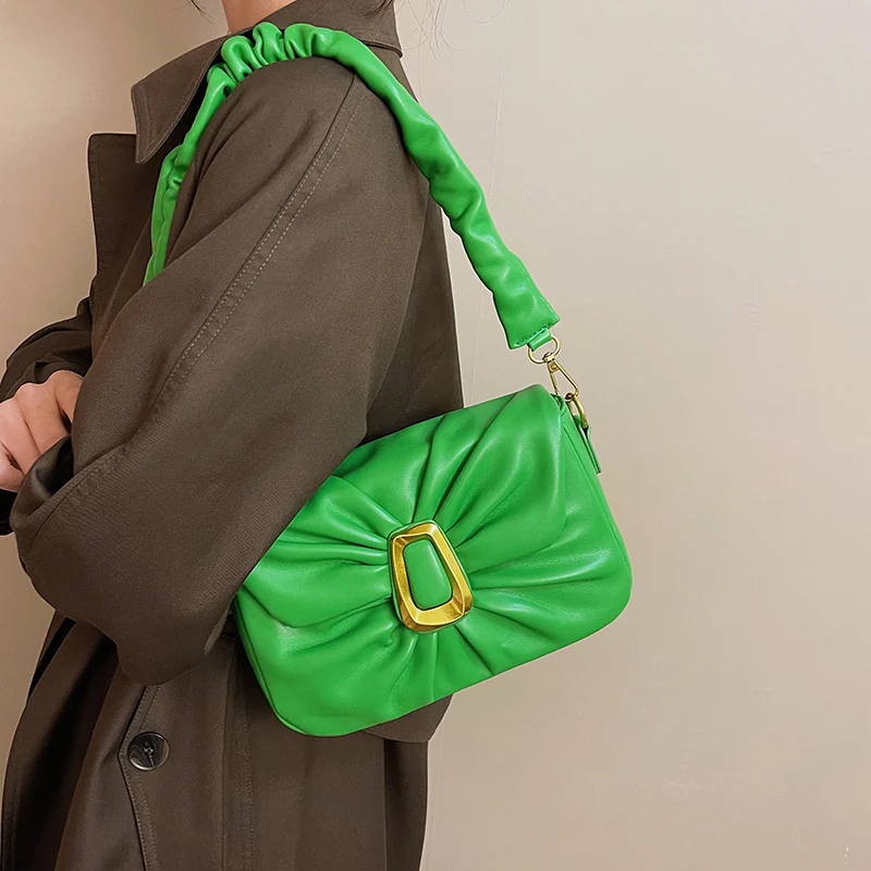 2023 New Fashion Pleated PU Leather Shoulder Bag Design Women's Leisure Armpit Bag  Female  Small Shoulder Crossbody Bag