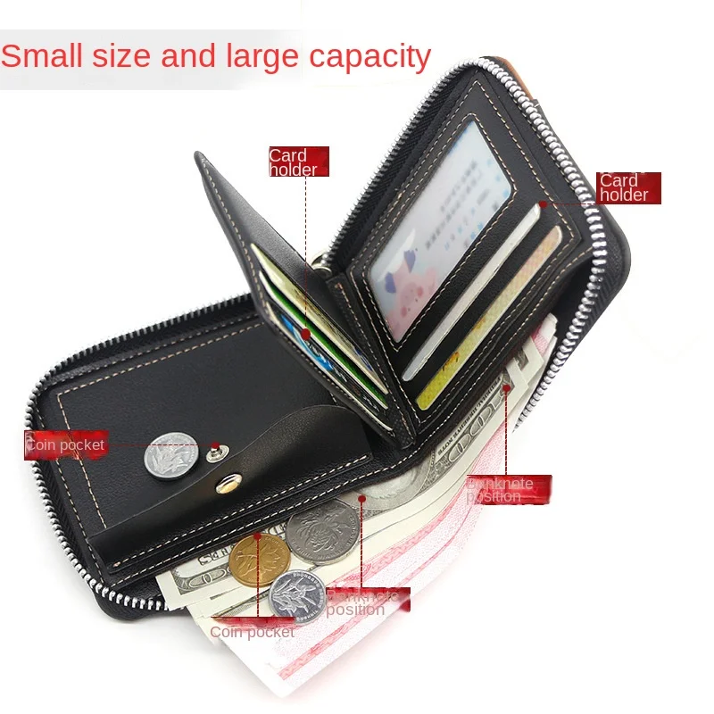 Кошелек мужской короткий на молнии Модный повседневный бумажник с прострочкой