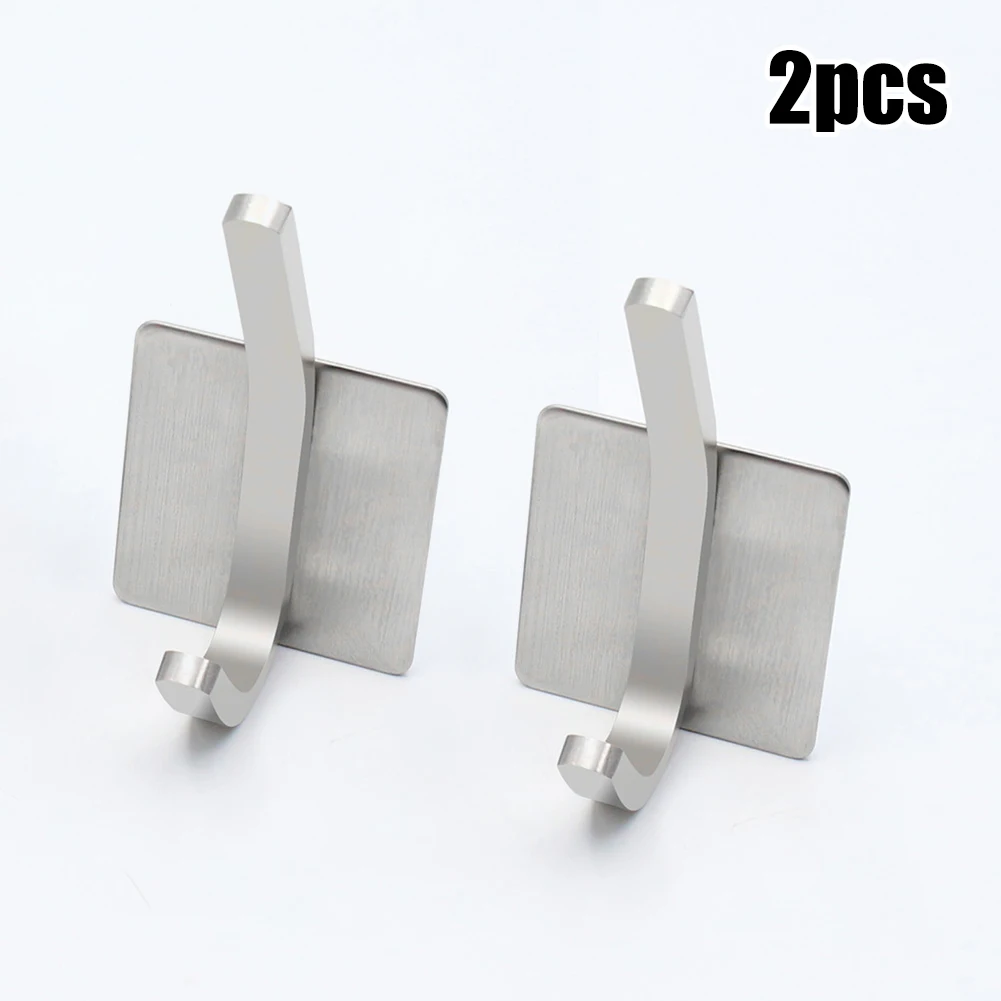 

2pcs Square Hook Stainless Steel Silver Hanging Clothes Hook No Punching U-shaped Towel Kitchen Hook Bathroom Accessory