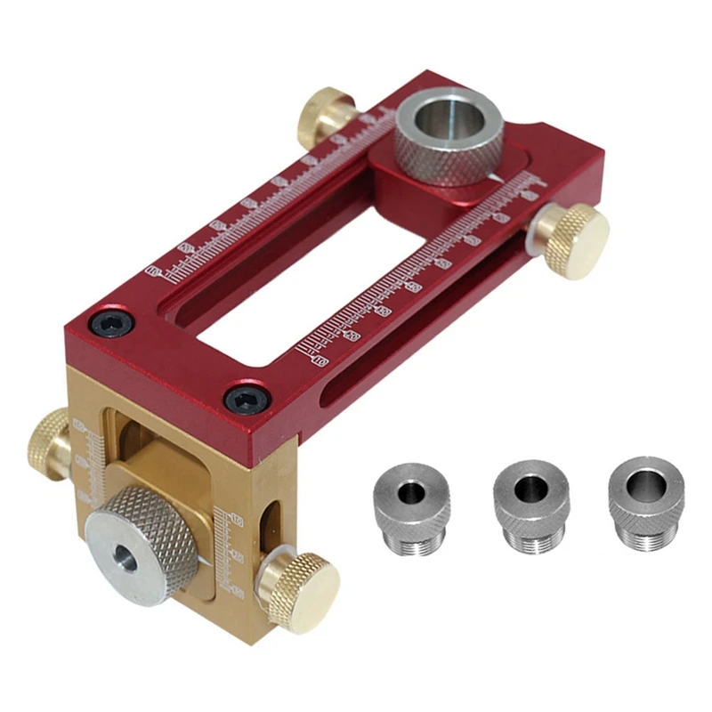 2 In 1 Drill Guide Doweling Jig Bed Cabinet Screw Punch Locator Woodworking Hole Bit Set 5-Hole 6/8/10/12/15Mm