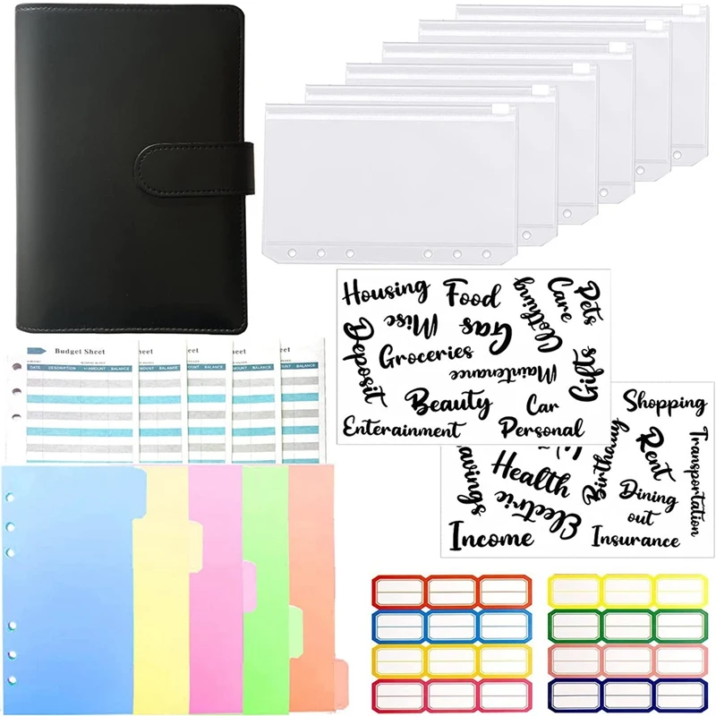 

Budget Binder With Cash Envelopes,A6 PU Notebook Binder, Expense Budget Sheets, 26 Categories Letter Sticker Label